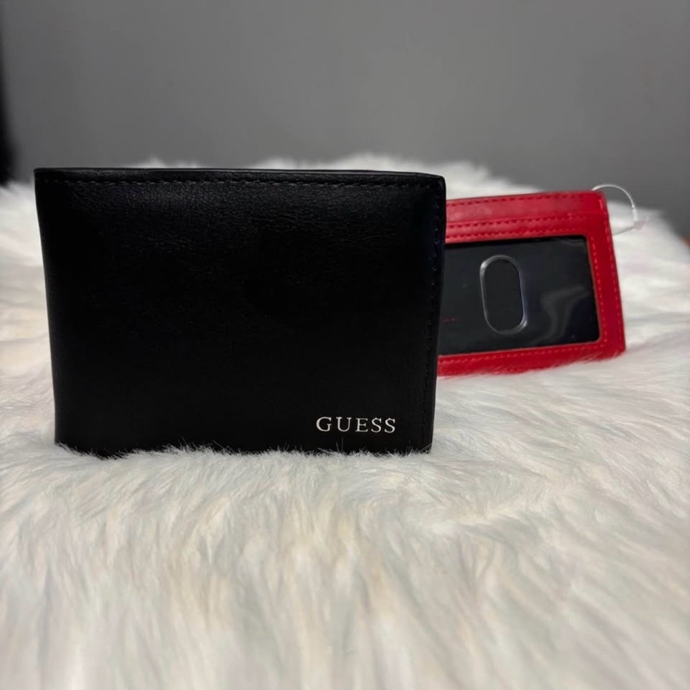 New GUESS Black Wallet with Red Card Holder